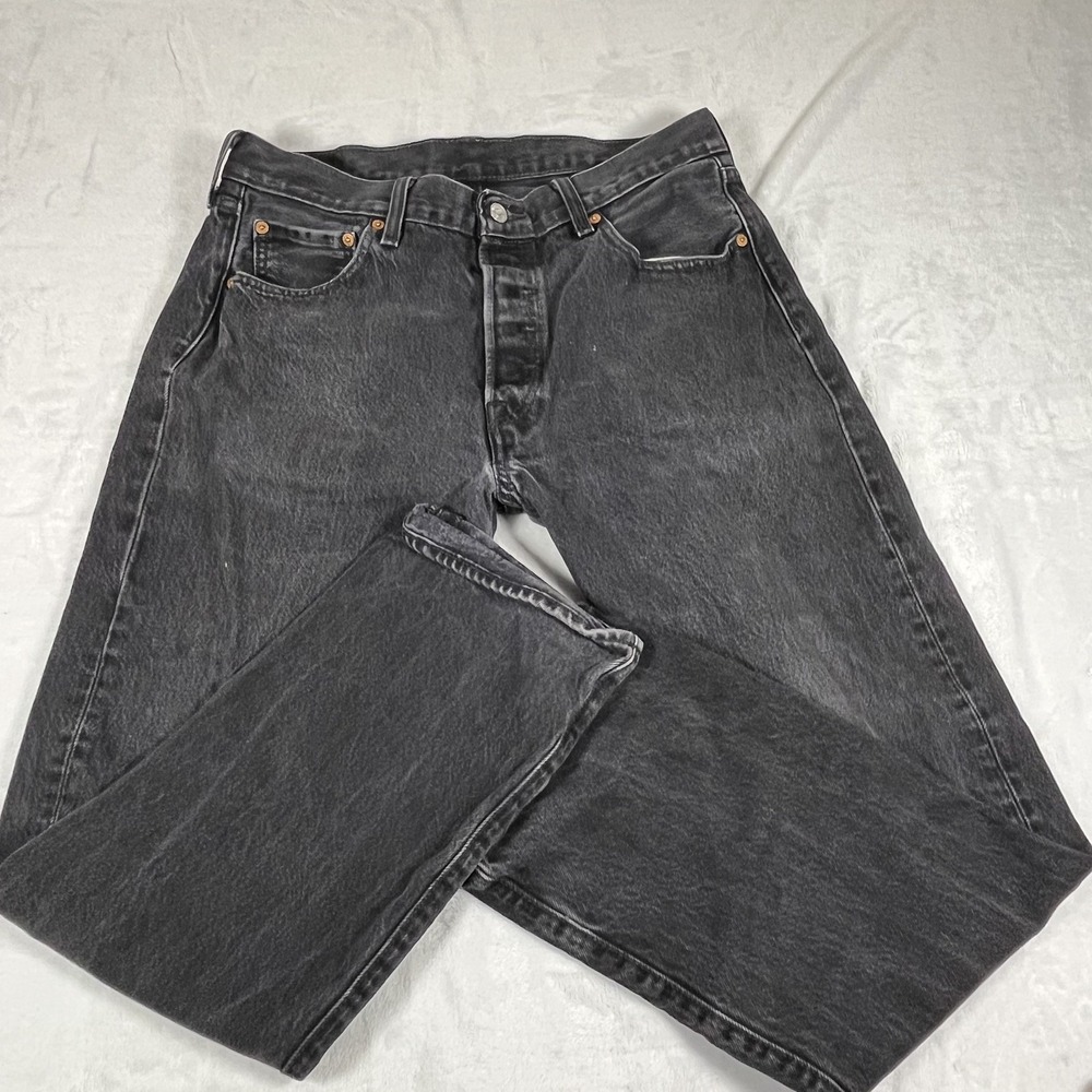 Levi's 501 R Only Jeans 32x34 Black Faded Button Fly Original Fit Straight Denim